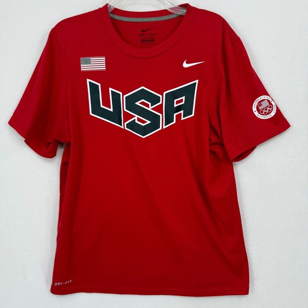 Nike T-Shirt Mens Small Red USA Olympic Team Dri-Fit Graphic Short Sleeve